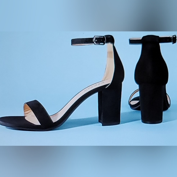 NIB CHUNKY BLOCK HEAL ANKLE STRAP FAUX SUEDE SANDAL SHOE SIZE 8 BLACK - Picture 4 of 12